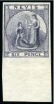 Stamp of St. Kitts-Nevis » Nevis 1861 Imperf. colour trials of the 1d, 4d, 6d and 1s in lower marginal singles on unwatermarked paper