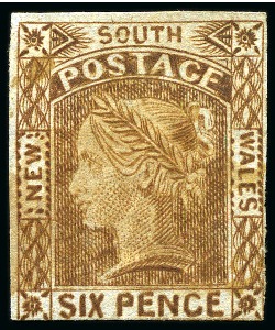 Stamp of Australia » New South Wales 1852-53 6d Chocolate-Brown on medium bluish grey wove paper, unused without gum