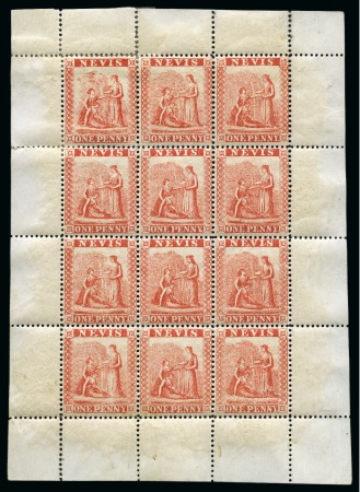 Stamp of St. Kitts-Nevis » Nevis 1871-78 1d group of sheetlets of 12 (5) showing retouches and transfer flaws