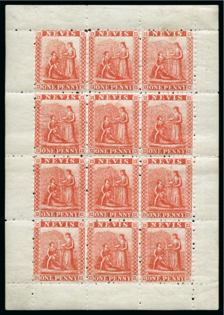 Stamp of St. Kitts-Nevis » Nevis 1871-78 1d Vermilion-Red perf.11 1/2 mint sheetlet of 12