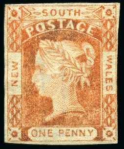 Stamp of Australia » New South Wales 1854 1d Orange-Vermilion on yellowish wove paper, unused without gum