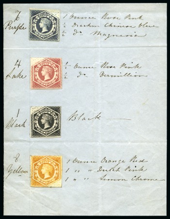 Stamp of Australia » New South Wales 1854-59 Diadem Perkins Bacon Printing Ink Reference Sheet (137x177mm), showing four different original 6d colour trials