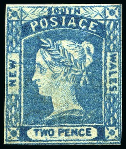 Stamp of Australia » New South Wales 1854 2d Ultramarine on yellowish wove paper, plate III, unused without gum