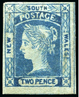 Stamp of Australia » New South Wales 1854 2d Prussian Blue on yellowish wove paper, plate III, unused with large part gum