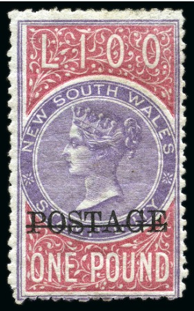 Stamp of Australia » New South Wales 1885-86 Postage in black on £1 lilac and claret, perf.12, unused with large part original gum