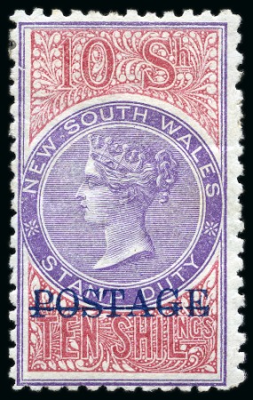 Stamp of Australia » New South Wales 1894-1904 Postage in blue on 10s mauve and claret, perf.10, unused with large part original gum