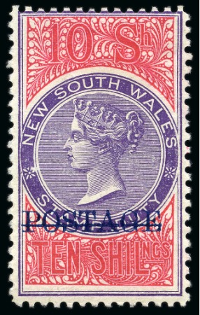 Stamp of Australia » New South Wales 1894-1904 Postage in blue on 10s violet and rosine, perf.12 x11, unused with large part original gum