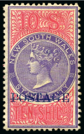 Stamp of Australia » New South Wales 1894-1904 Postage in blue on 10s violet and rosine, perf.12 x11, unused with large part original gum
