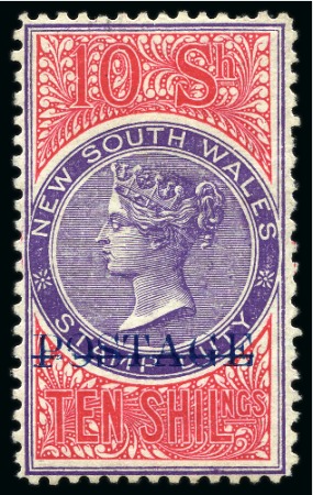 Stamp of Australia » New South Wales 1894-1904 Postage in blue on 10s violet and rosine, perf.12 x11, unused with large part original gum
