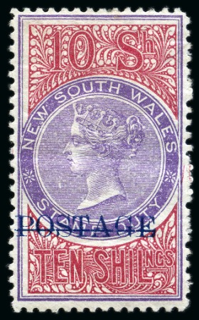 Stamp of Australia » New South Wales 1894-1904 Postage in blue on 10s violet and claret, perf.12 x11, unused with large part original gum