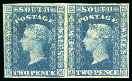 Stamp of Australia » New South Wales 1856-60 2d Blue, plate I, pair, showing inverted watermark, unused without gum