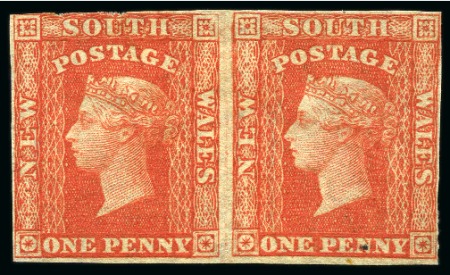 Stamp of Australia » New South Wales 1856-60 1d Carmine-Vermilion, three singles and one pair, all unused without gum