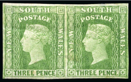 Stamp of Australia » New South Wales 1882-97 3d Yellow-Green imperforate pair, unused with large part original gum