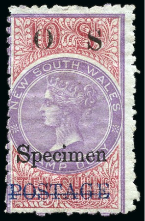 Stamp of Australia » New South Wales 1887-90 Official postage in blue on 10s mauve and claret, showing "Specimen" ovpt, unused with large part original gum