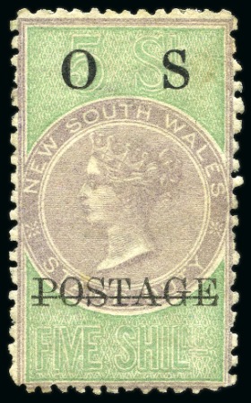 Stamp of Australia » New South Wales 1887-90 Official postage in black on 5s green and lilac, one normal and one showing "Specimen" ovpt, unused with large part original gum