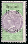 Stamp of Australia » New South Wales 1887-90 Official postage in black on 5s green and lilac, one normal and one showing "Specimen" ovpt, unused with large part original gum