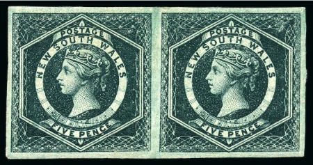 Stamp of Australia » New South Wales 1882-97 Diadem 5d blue-green imperforate pair, plus range of other perf. types and imperf. single with "SPECIMEN" ovpt