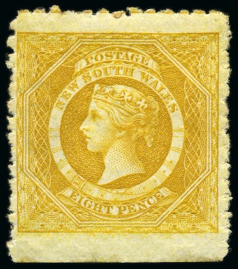 Stamp of Australia » New South Wales 1882-97 Diadem 8d yellow perf. 10, bottom margin imperforate, unused with large part original gum
