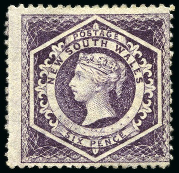 Stamp of Australia » New South Wales 1860-72 Diadem 6d purple, plate II, showing '12' watermark error inverted, unused with part original gum