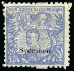 Stamp of Australia » New South Wales 1890 Captain Philips 20s cobalt blue, perf.10, mint single and single with "Specimen" ovpt