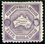 Stamp of Australia » New South Wales 1890 Map 5s lilac, perf.10, mint single and single with "SPECIMEN" ovpt