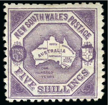 Stamp of Australia » New South Wales 1890 Map 5s lilac, perf.10, mint single and single with "SPECIMEN" ovpt