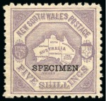 Stamp of Australia » New South Wales 1890 Map 5s lilac, perf.10, mint single and single with "SPECIMEN" ovpt