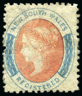 Stamp of Australia » New South Wales 1860-63 Registered (6d) rose-red and Prussian blue, perf. 12, unused with large part original gum