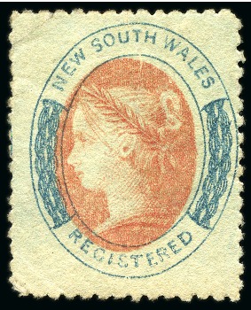 Stamp of Australia » New South Wales 1860-63 Registered (6d) rose-red and Prussian blue, perf. 13, unused with part original gum