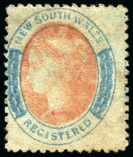 Stamp of Australia » New South Wales 1860-63 Registered (6d) rose-red and Prussian blue, perf. 13, unused with some original gum