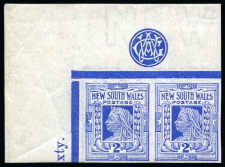 Stamp of Australia » New South Wales 1899 2d Cobalt-Blue, top left corner sheet marginal imperf. pair with monogram, mint