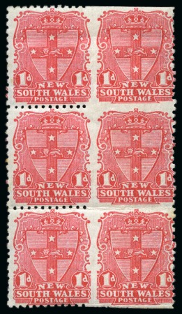 Stamp of Australia » New South Wales 1899 1d Scarlet, die II, mint block of six showing imperf. on three sides variety on the right vert. strip