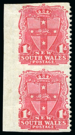 Stamp of Australia » New South Wales 1899 1d Scarlet, die II, mint vertical pair, both showing imperf. on three sides variety
