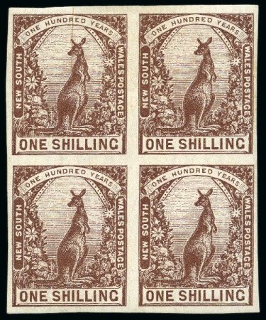 Stamp of Australia » New South Wales 1899 1s Purple-Brown, imperf. block of four, mint