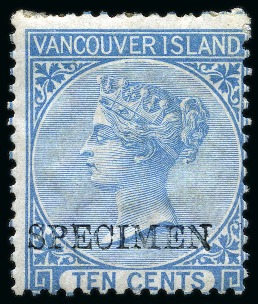 Stamp of Canada » British Columbia and Vancouver 1865 5c Rose and 10c Blue with "SPECIMEN" hs (type D8) in bluish black by De La Rue