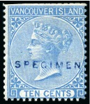 Stamp of Canada » British Columbia and Vancouver 1865 5c Rose (2) and 10c Blue with "SPECIMEN" hs (type D5) by De La Rue