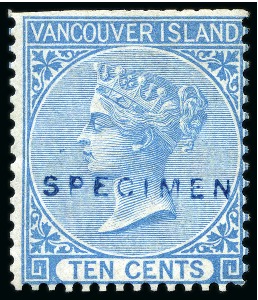 Stamp of Canada » British Columbia and Vancouver 1865 5c Rose (2) and 10c Blue with "SPECIMEN" hs (type D5) by De La Rue