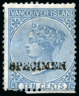 Stamp of Canada » British Columbia and Vancouver 1865 5c Rose and 10c Blue with "SPECIMEN" hs (type D8) in black by De La Rue