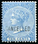 Stamp of Canada » British Columbia and Vancouver 1865 5c Rose and 10c Blue with "CANCELLED" hs (type D7)