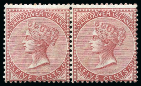 Stamp of Canada » British Columbia and Vancouver 1865 5c Rose with INVERTED WATERMARK in mint pair