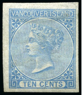 Stamp of Canada » British Columbia and Vancouver 1865 10c Blue imperf. mint part og with good to very large margins
