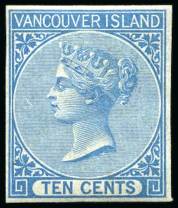 Stamp of Canada » British Columbia and Vancouver 1865 10c Blue imperf. mint part og