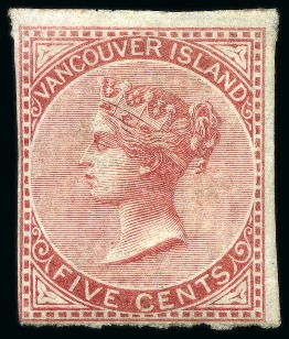 Stamp of Canada » British Columbia and Vancouver 1865 5c Rose imperf. unused with small part og