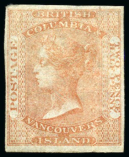 Stamp of Canada » British Columbia and Vancouver 1860 2 1/2d Pale Dull Red imperforate plate proof
