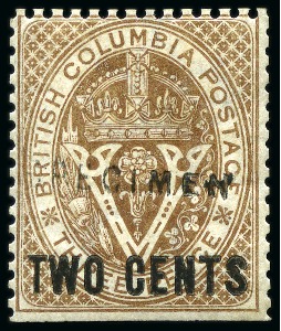 Stamp of Canada » British Columbia and Vancouver 1868-71 2c on 3d Brown perf.14 with "SPECIMEN" hs (type D5) by De La Rue