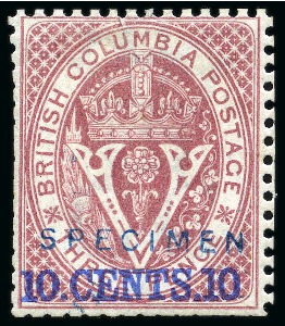 Stamp of Canada » British Columbia and Vancouver 1868-71 10c on 3d Lake perf.14 with "SPECIMEN" overprint (type D5) in blue