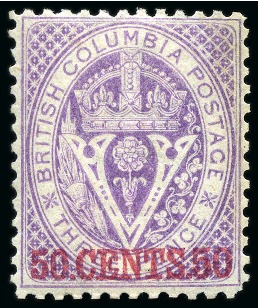 Stamp of Canada » British Columbia and Vancouver 1868-71 50c Mauve perf.14 mint og, very fine (SG £650)
