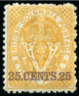 Stamp of Canada » British Columbia and Vancouver 1868-71 25c Yellow perf.12 1/2 mint og
