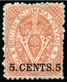 Stamp of Canada » British Columbia and Vancouver 1867-71 5c Red perf.12 1/2 mint og