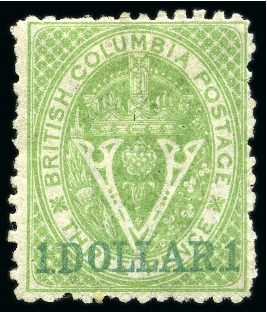 Stamp of Canada » British Columbia and Vancouver 1868-71 $1 Green perf.12 1/2 mint part og